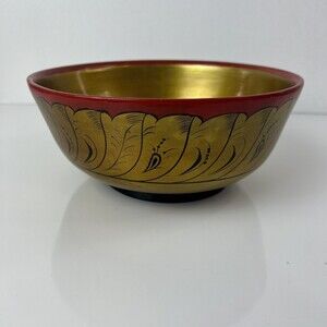 Vintage Khokhloma Russian Folk Art Hand Painted Wooden Bowl